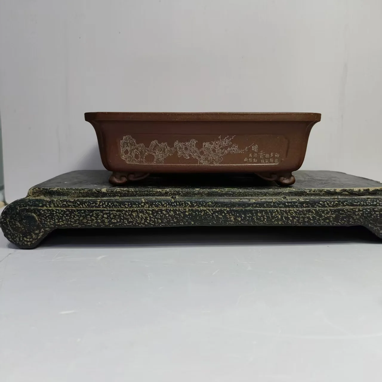 Hand carved Yixing Unglazed bonsai pot cloud feet with Rectangle Shape
