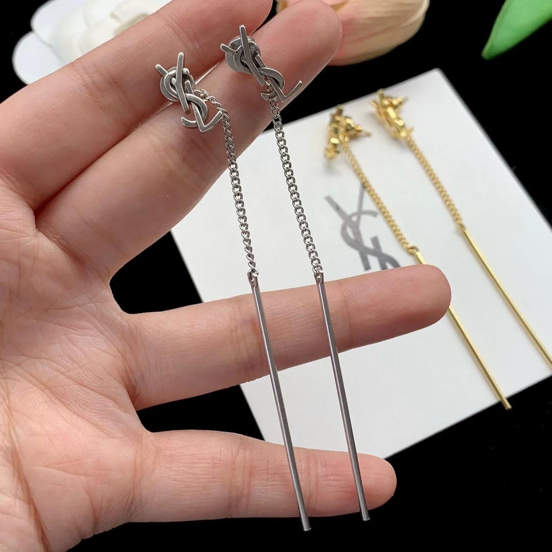 أقراط كورية متدلية بشراشيب للنساء ، لون فضي ، سلسلة معلقة ، خط أذن ، موضة عتيقة ، مجوهرات عصرية ،