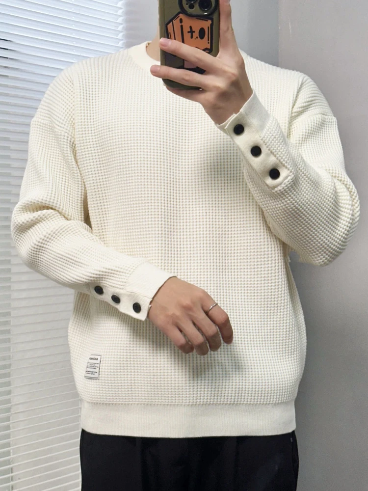 بلوفر رجالي بأزرار مقاس كبير ورقبة مستديرة عادية ملابس الشارع الشهير Emo قطع علوية 90s عتيقة جديدة رخيصة وملابس Y2k سترة رجالي