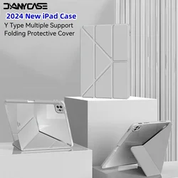 Acrylic Clear Case for 2024 iPad Air 11/13 M2 Pro 11/13 M4 for iPad Air 4 Air 5 Pro 11/12.9 iPad 5/6/7/8/9/10th Y-fold Stand