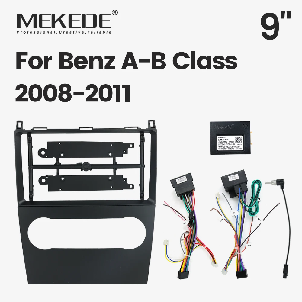 MEKEDE for 9 inch Mercedes Benz A-B Class 2008-2011 Low Profile Car Center Console Mounting Panel Kit Car Radio Bezel Frame Wire