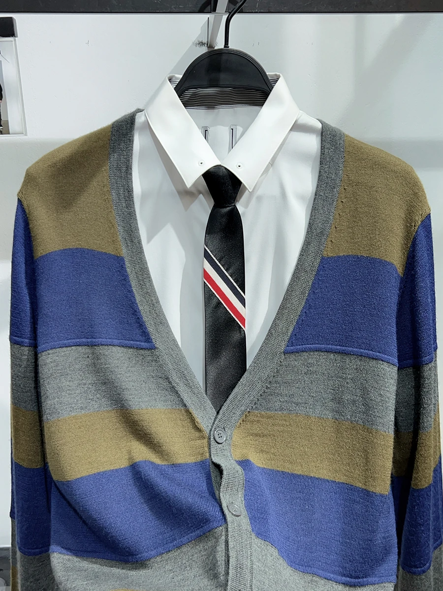 

Men's Slim Fit Color Blo Striped Knitwear Wool Blend Long Sve V Ne Sweater Faion Urban Sle Casual Wear Autumn Season