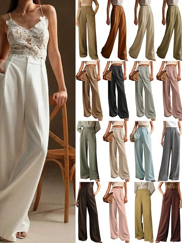 

Свободные прямые широкие брюки, женские повседневные длинные брюки с высокой талией, удобные модные женские брюки из полиэфирного волокна