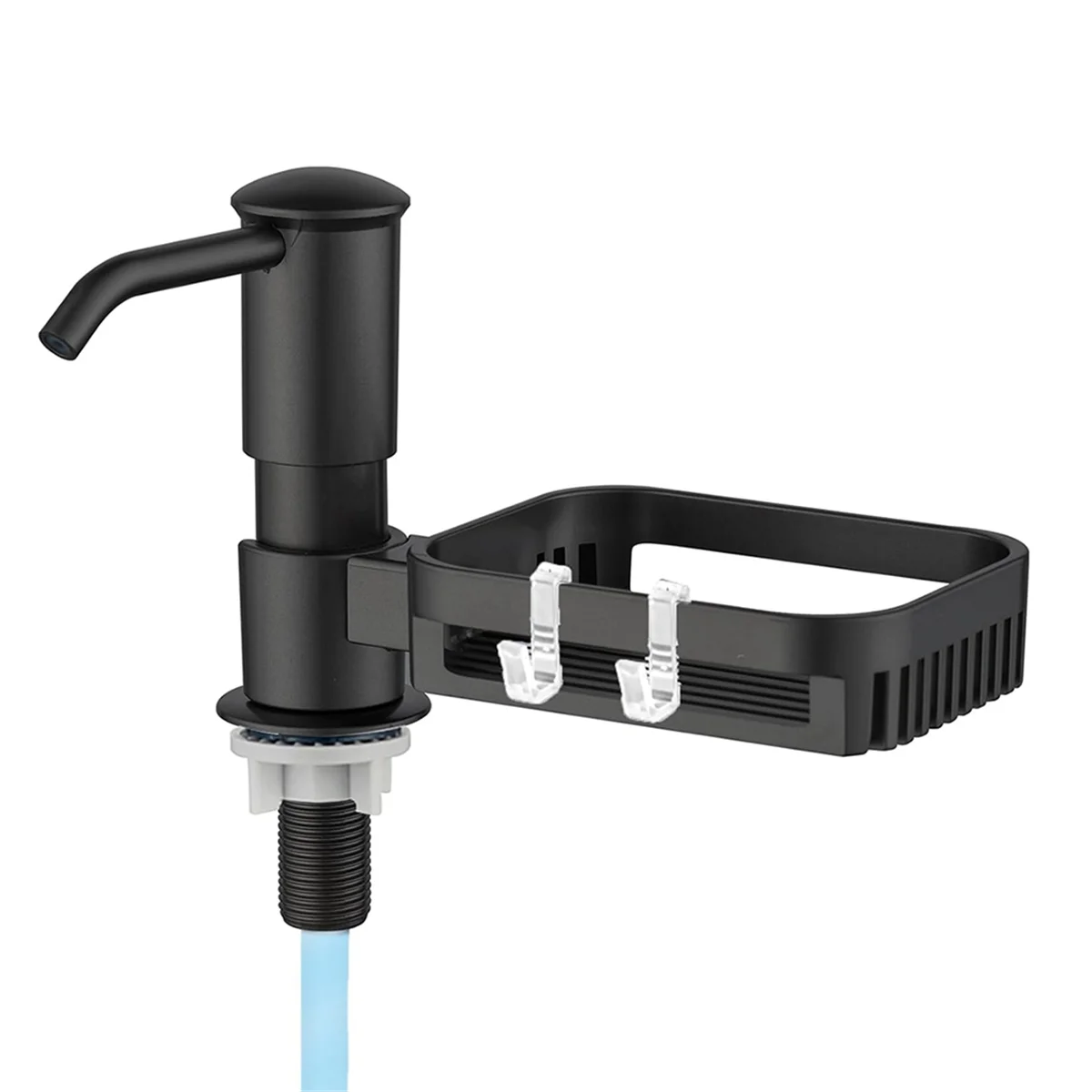 SSR Soap Dispenser for Kitchen Sink, Built in Soap Dispenser Pump with Sponge Holder, Under Counter ABS Pump Heads Black