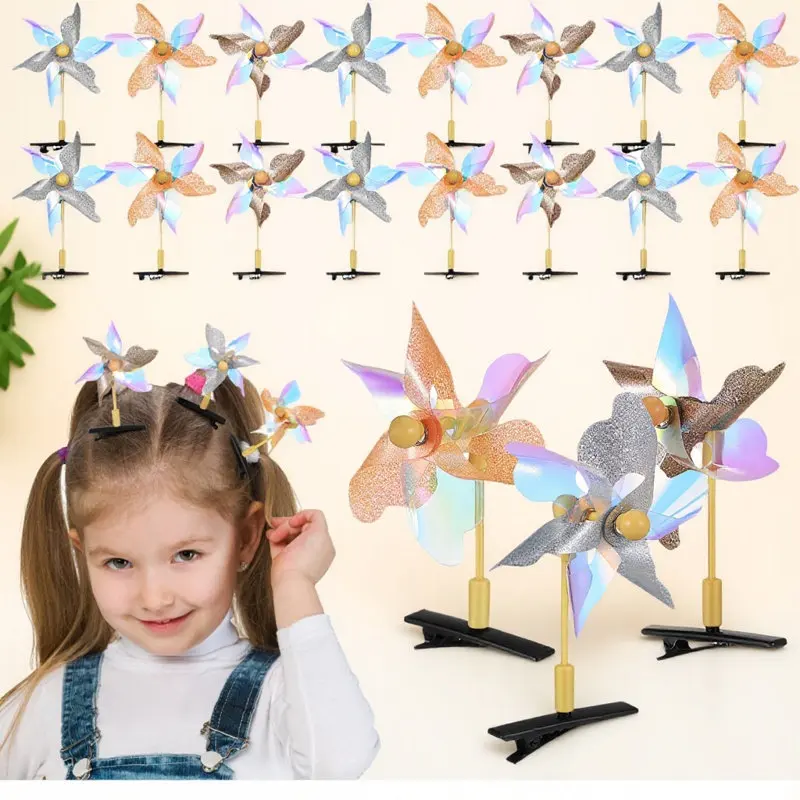 

20 шт. заколок для волос в виде ветряных мельниц с пайетками, заколки-вертушки для девочек и женщин, широкий спектр применения, удобные, легкие