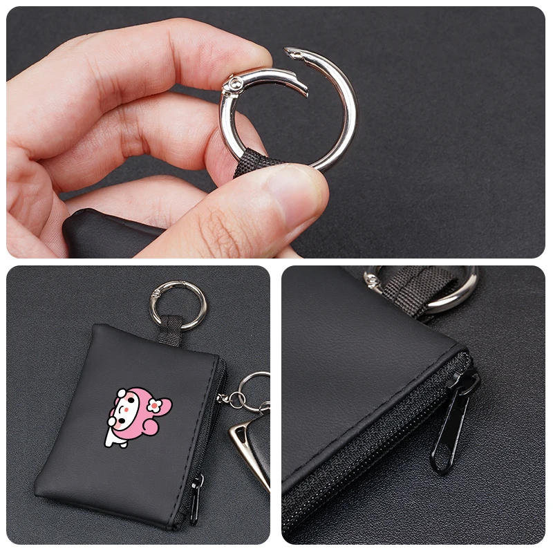 سانريو Mymelody حافظة مفاتيح السيارة محفظة جلدية المفاتيح سستة حقيبة التخزين اكسسوارات السيارات الداخلية نمط الرسوم المتحركة Kawaii