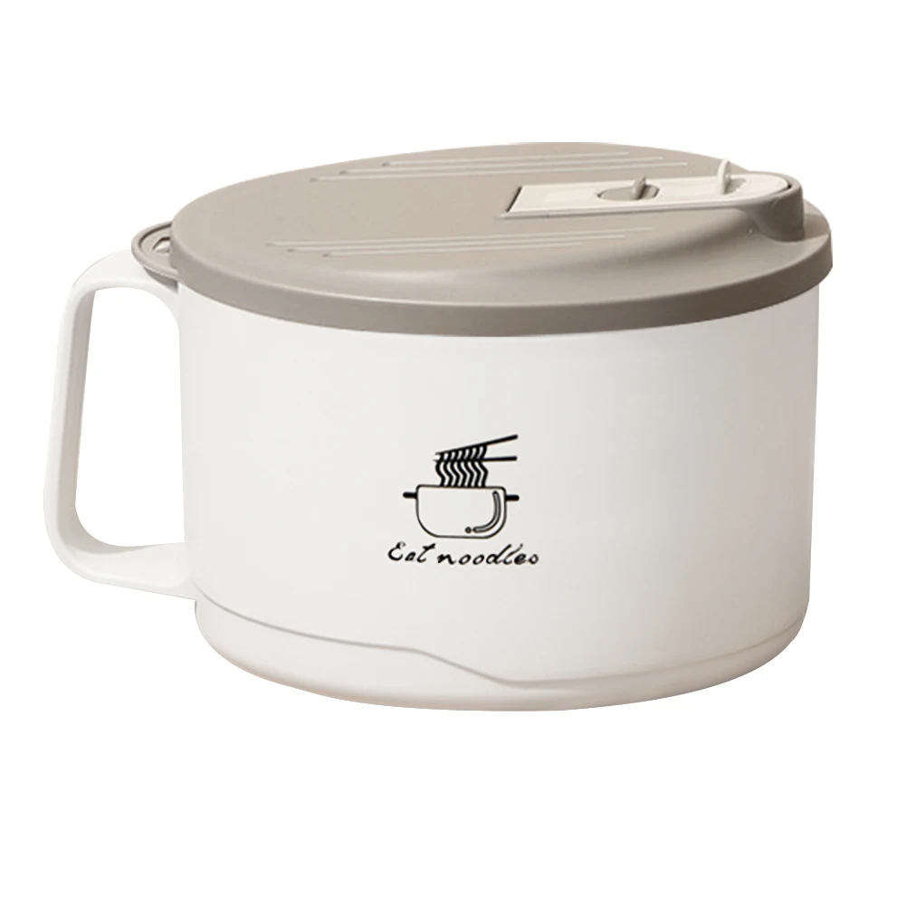 Cuenco de fideos instantáneos de acero inoxidable, tapa de sopa de gran capacidad, microondas, estudiante, Cerámica Beige, Ramen, Pasta, ensalada de frutas, avena, arroz