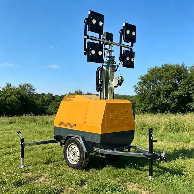 Trailer Mobile Light Tower 4x1000W LED 4.5M Telescopic Pole Remote Control Customized Emergency Industrial Lighting