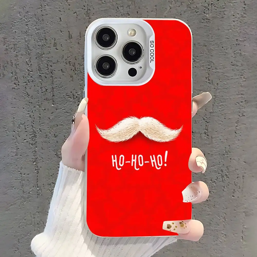Casing Ponsel Natal Santa Claus Untuk iPhone 17,16,15,14,13,12,11,Pro,XS,Max,Plus,Mini,SE Putih Candy Matte Anti Benturan