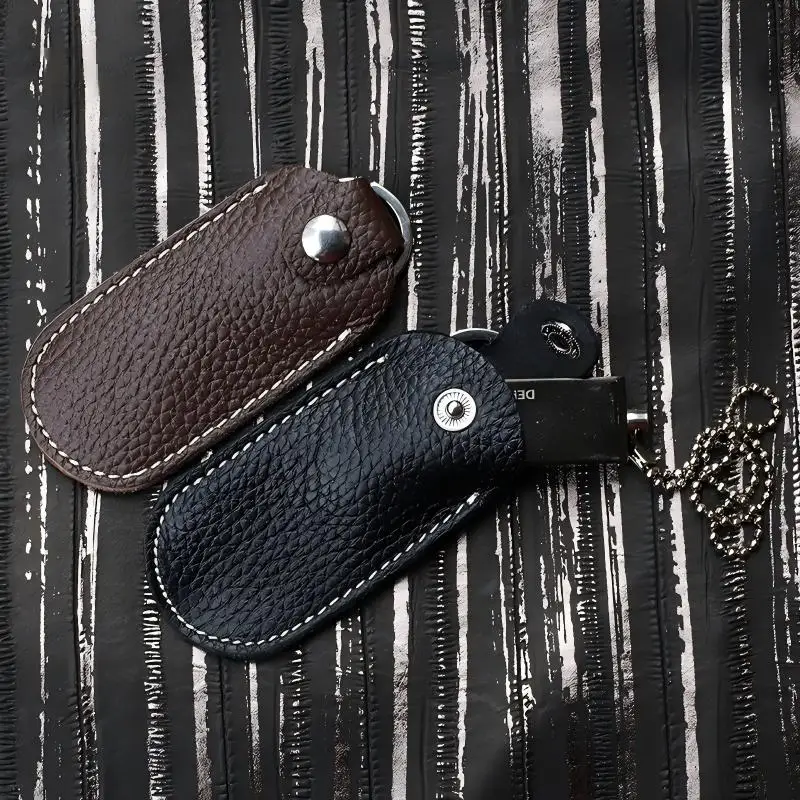 Genuine Cowhide Leather U Disk Pouch Protective Cover Storage Bag USB Flash Drive Memory Stick Case Key Ring Holder Accessories