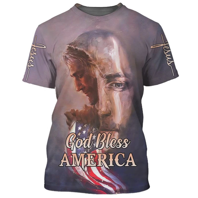 Jesus Christ T-shirt Men Women Short Sleeve O-neck T Shirts 3D Printed Pattern USA Flag Worship Chapel Clothes Pullover Top Tee