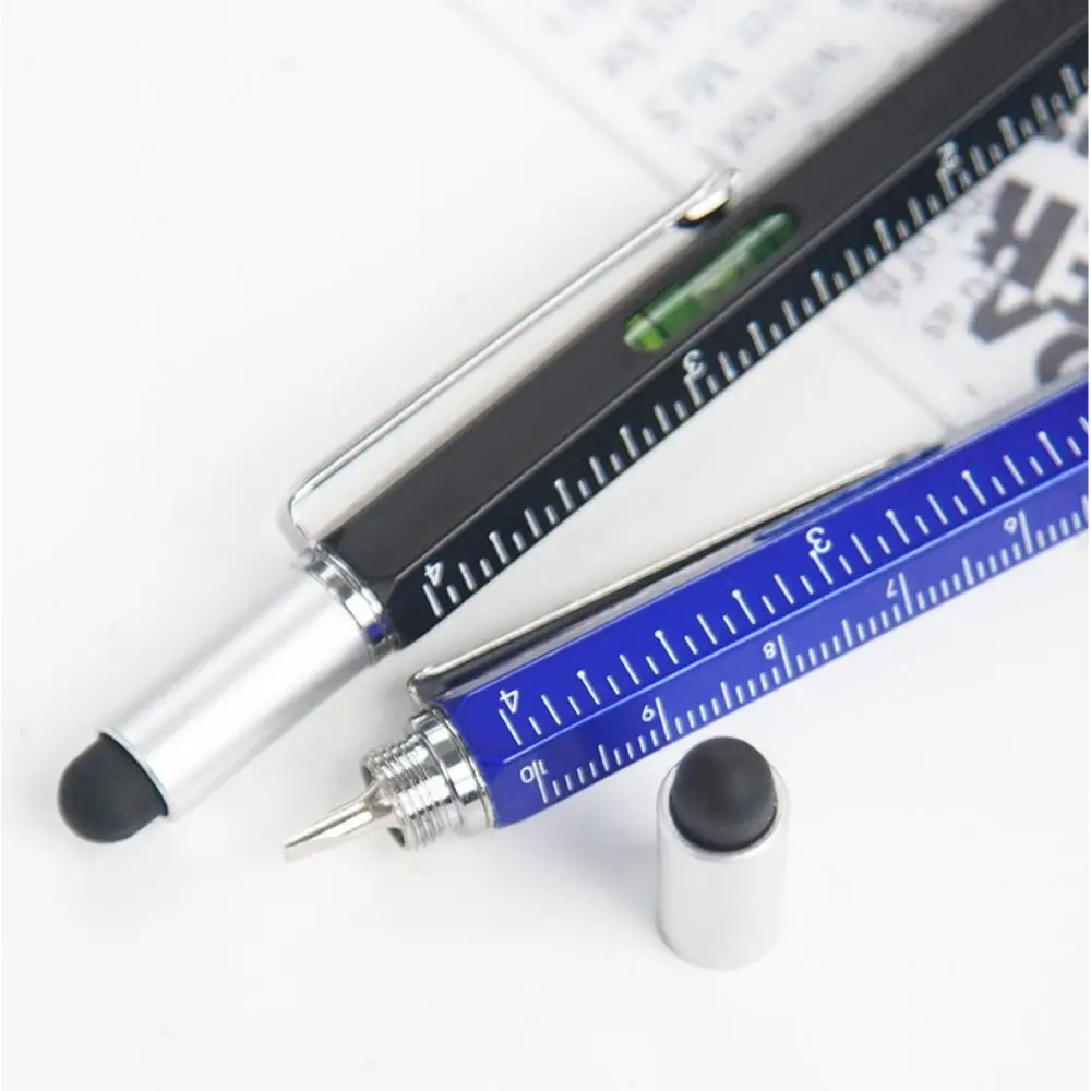 Refillable Ballpoint Multi-tool Pen Metal Construction Technical Ruler Multifunction Ballpoint Pen Touch Screen Six-in-One