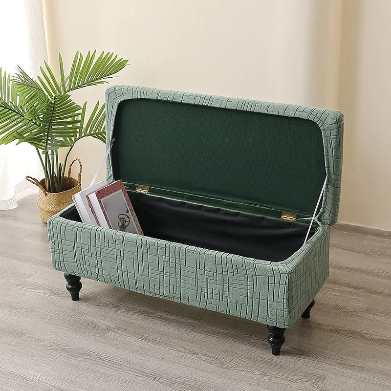 Polar Fleece Storage Ottoman Cover Rectangular Soild Color Footstool Covers Bench Furniture Protector Sofa Footrest Slipcover