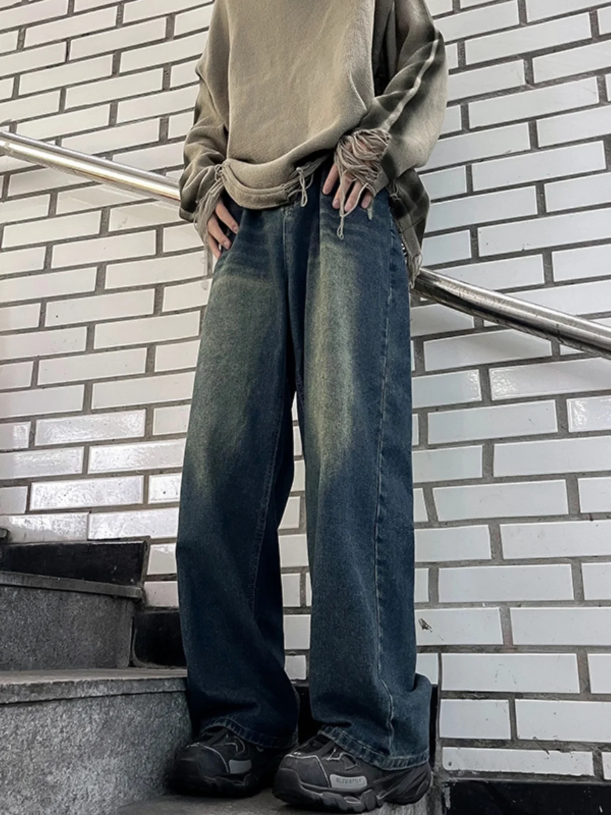 

Мужские джинсы с широкими штанинами в уличном стиле, повседневные, прямого кроя, длинные брюки свободного кроя, винтажные, осенние, в уличном стиле