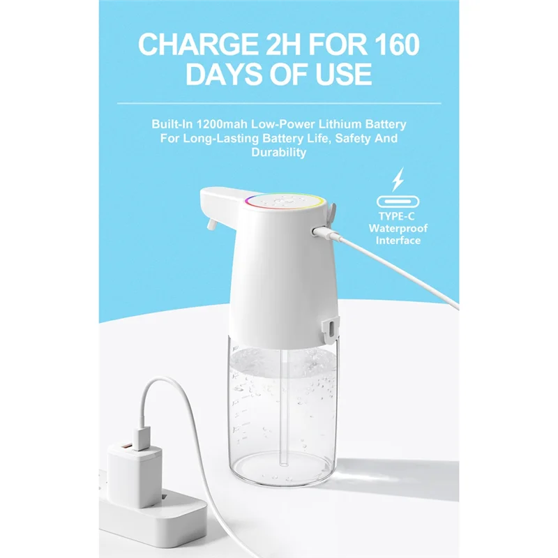 

B02C-450Ml Automatic Soap Dispenser Infrared Sensor Type-C Charging Touchless Smart Liquid Soap Dispenser