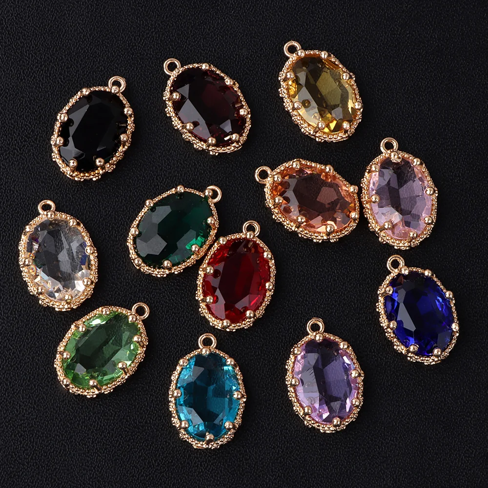 5pcs 12X18MM Colorful Faceted Oval Pendant Healing Crystal Glass Charms Pendant for Jewelry Making Necklace Earring Accessories