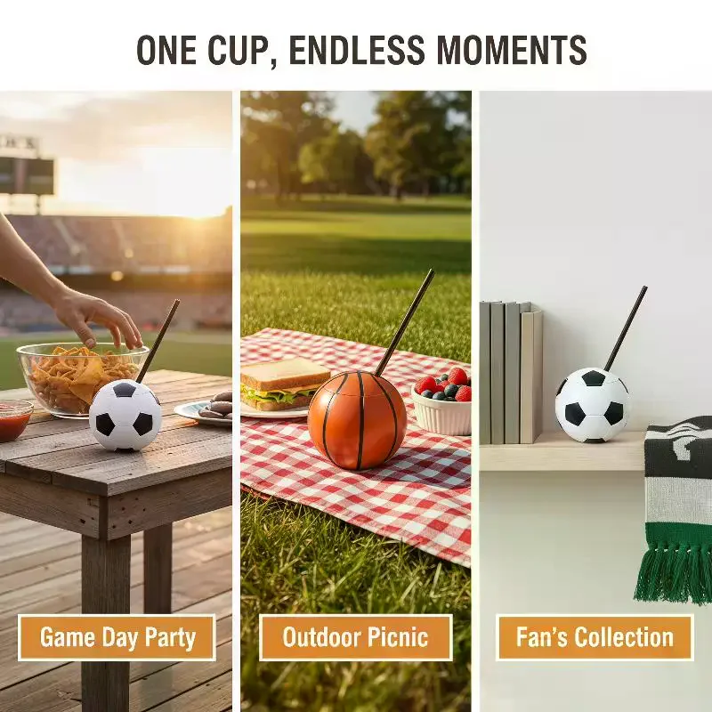 Soccer Shaped Sports Water Cup 450/600ML Leakproof with Straw & Lid for Children Gym Workout Outdoor Activities