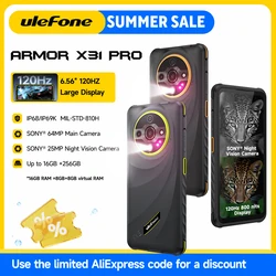 Ulefone Armor X31 Pro 5G Rugged Phone Android 14 Smartphone 6.56”16GB + 256GB 25MP Night Camera 64MP 6050mAh NFC 120Hz IR