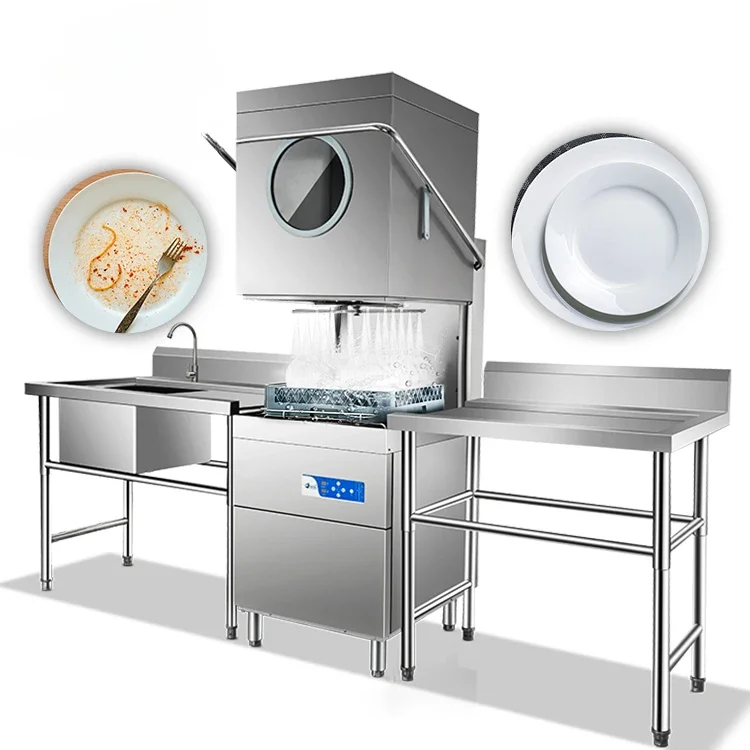 Restaurant Hotel Kitchen Electric Dishwasher Machine Automatic Freestanding Dishwasher Hood Type Industrial Dishwashers