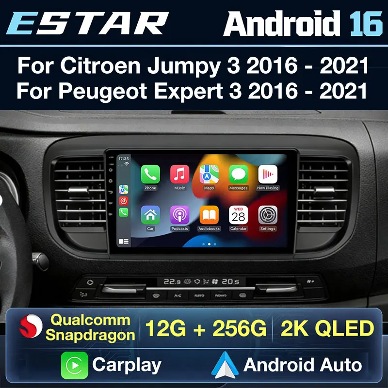 Wireless Carplay Android 16 For Citroen Jumpy III 3 SpaceTourer 1 For Peugeot Expert 3 2016 2017 2018 - 2021 Car Radio Octa Core