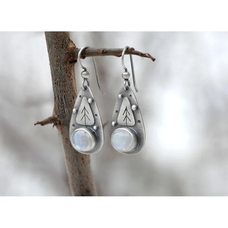 Vintage Geometry Pendant Earrings Bohemian Moonstone Ethnic Women's Customized Jewelry