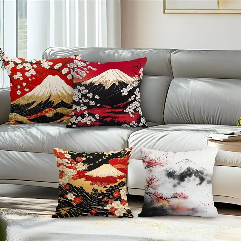 Short plush material pillowcaseHome Decor Fuji Mountain & Cherry Blossom Pillow Covers Pattern Cushion Cover Suitable for Sofa B