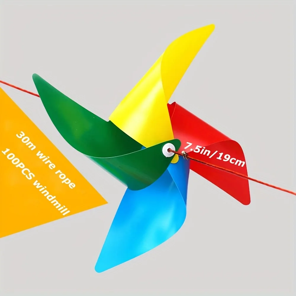 1 set Colorful Four-Leaf Windmill String, Plastic Windmills Suitable for Outdoor Parties, Weddings, Birthday, Garden Decor