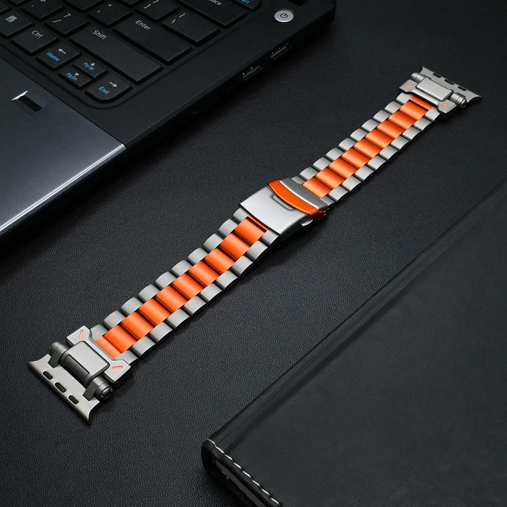 Luxury Titanium Orange Band for Apple Watch Ultra 2 49mm 42 44mm 45mm Business Bracelet for iWatch Series 9 8 7 6 5 4 3 se Strap