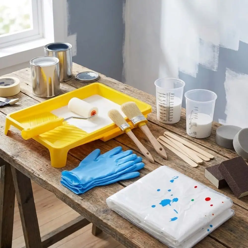 

21pcs All-in-one Paint Brush Set Polish Sponge Block Mixing Sticks Painting Supplies Mixing Cups Nitrile Gloves