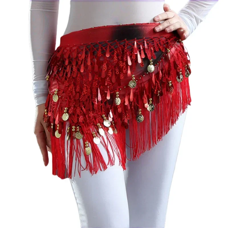 Glands de danse du ventre pour femmes, écharpe de hanche triangulaire avec pièces de monnaie et paillettes, ceinture de taille colorée, jupe triangulaire