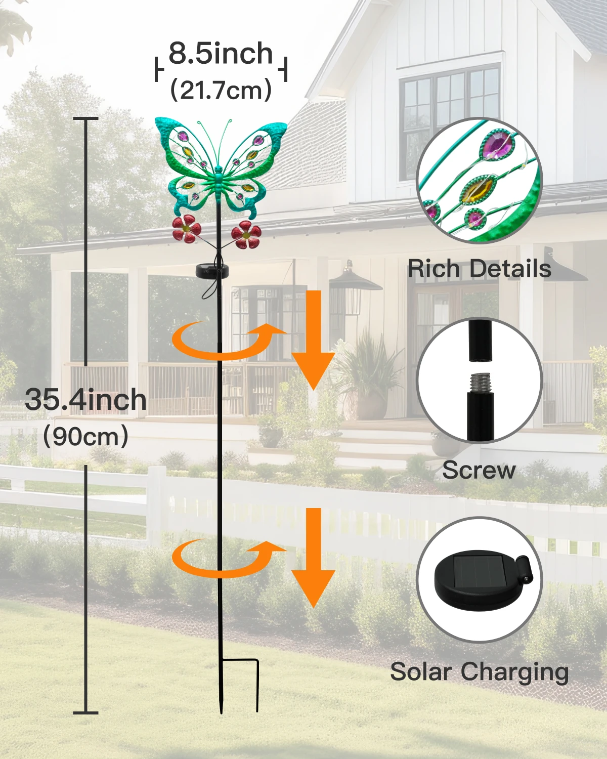 1PC Vibrant Metal Solar Butterfly Decorative Light - Colorful LED Waterproof Stake Light with Automatic Charging for Garden, Pat