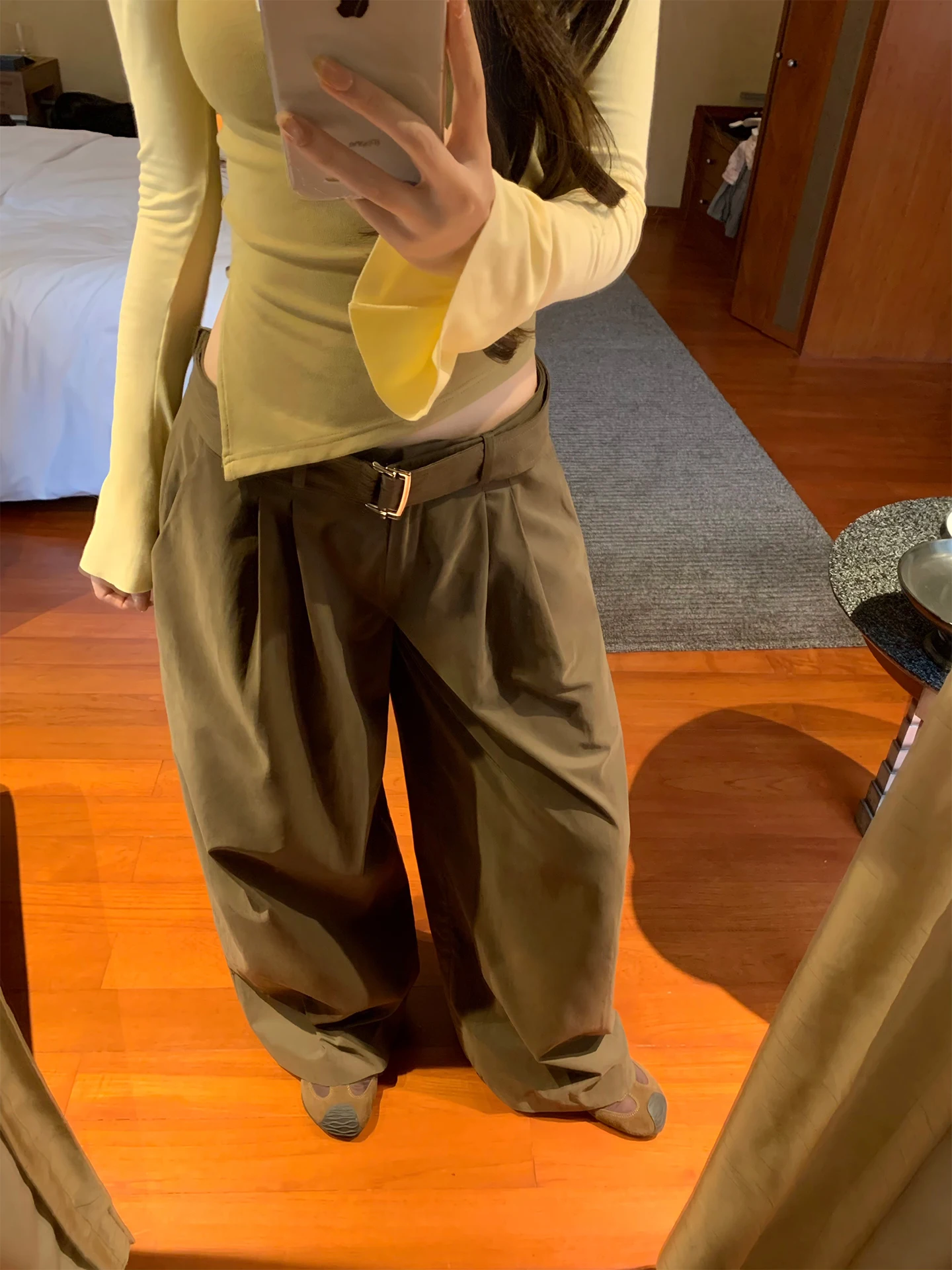 

Gyo Faion Player 2026ss Elm Wood Color Versatile Wide Leg Pants Low Waist Long Trousers for Women Polyester Cotton Nylon...