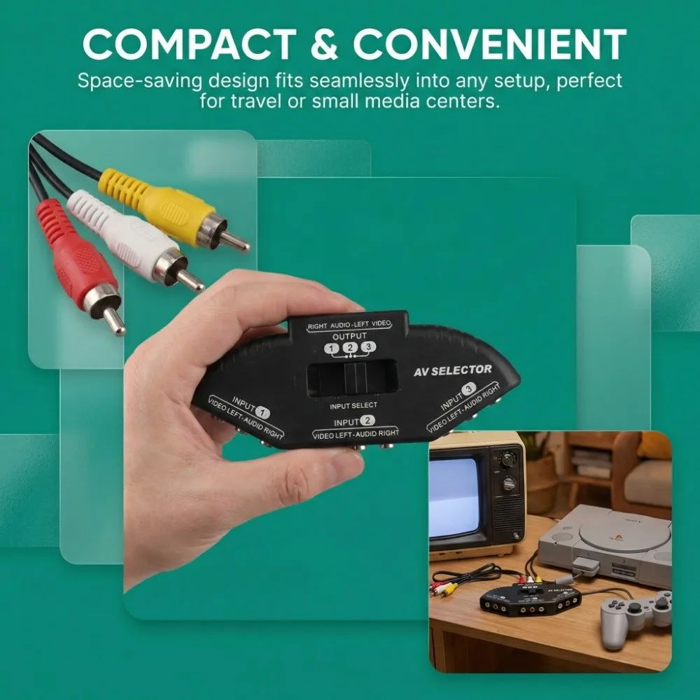 Stable Signal 3 In 1 Out AV Switch With AV Cable Plug and Play Audio Video Selector RCA Splitter for DVD VCD VCR Home Theater