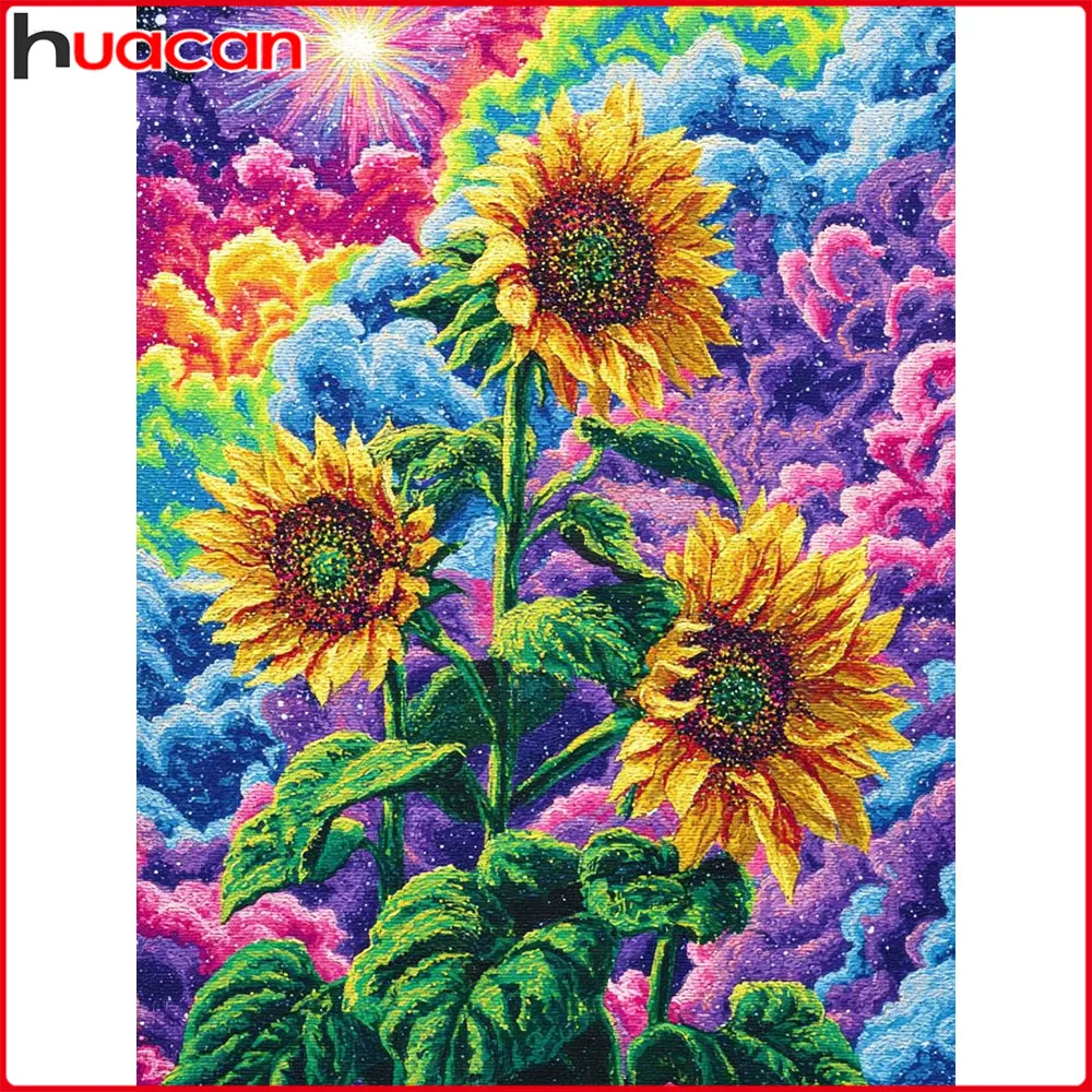 Huacan Diamantmalerei Sonnenblume Sternenhimmel Diamantmosaik Blumenlandschaft Neue Kollektion Bild aus Strasssteinen