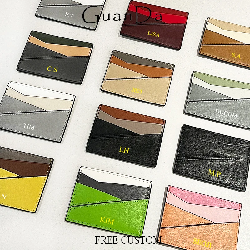 Custom Initials Luxury Card Holder Woman Man Fashion Creative Card Wallet Genuine Leather Creative Gift Card Bag Coin Purse