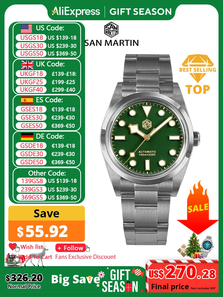 San Martin Vintage 36mm BB36 Explore Climbing Series Luxury Men Watch Couples Sport Watches Automatic Mechanical 10Bar Relogio