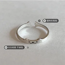 Cute Cat 925 Sterling Silver Ring Female Instagram Fashion Personality Korean Version Simple Adjustable Finger Ring