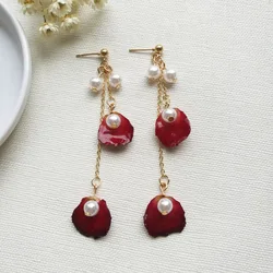 Natural Rose Petal Earrings Elegant Epoxy Resin Pressed Flower Earrings Handmake Dried Flower Earring Jewelry Custom Accessories