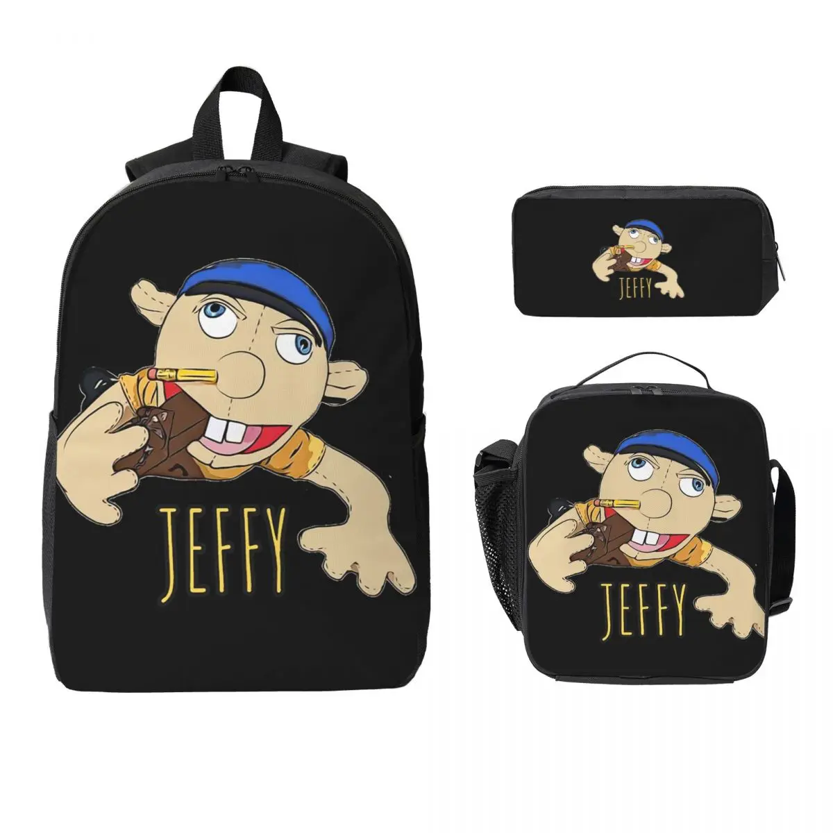 

Jeffy The Puppet Hot Selling! Backpack Student BookBag School Bag Computer Shoulder Bags 3ps Insulated Lunch Bag Pencil Case
