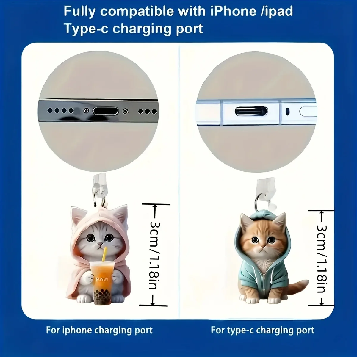 Accesorios decorativos de gato bonito, accesorios colgantes, tapón antipolvo Universal, tapón antipolvo para teléfono para iPhone, interfaz Samsung tipo C