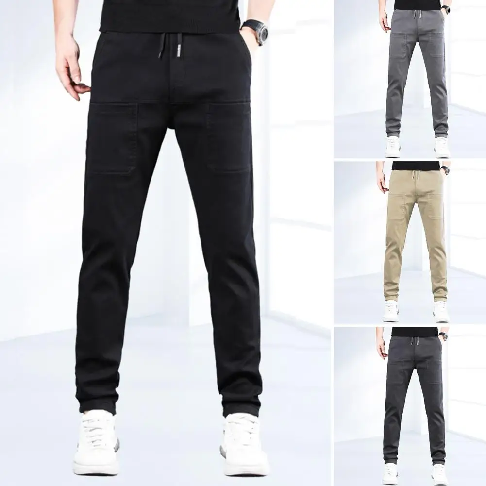 

Summer Pants Men Large Size Casual Lightweight Loose Straight Stretched Male Thin Trousers Solid Color Waterproof Elastic Waist