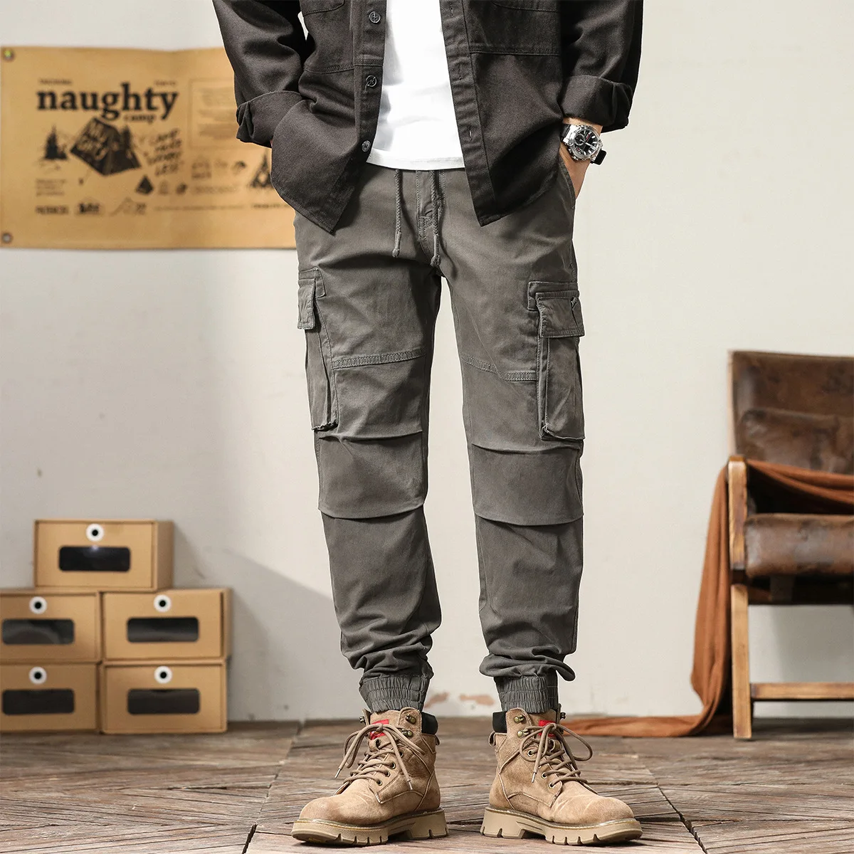 Outono inverno moda masculina solta cordão casual na moda cor sólida simples básico esportes jogger calças masculinas roupas