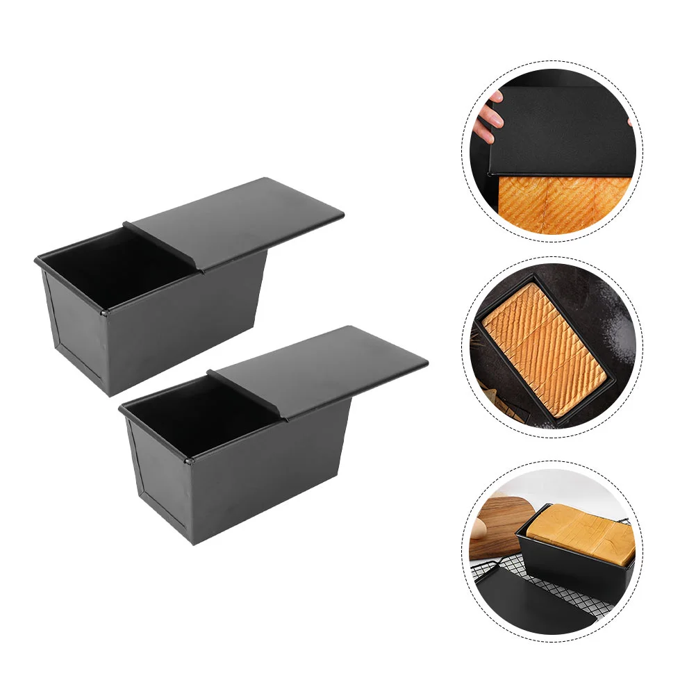 

2 Pcs Toast Box Cake Pan with Lid Kitchen Supplies Tray Baking Bread Molds Bakeware Cast Iron