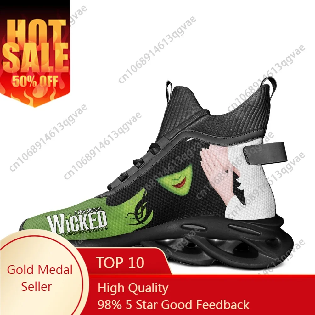 

WICKED He Musical Elphaba Witch High Top Flats Sneakers Mens Womens Sports Running Shoes Lace Up Mesh Footwear Custom Made Shoe