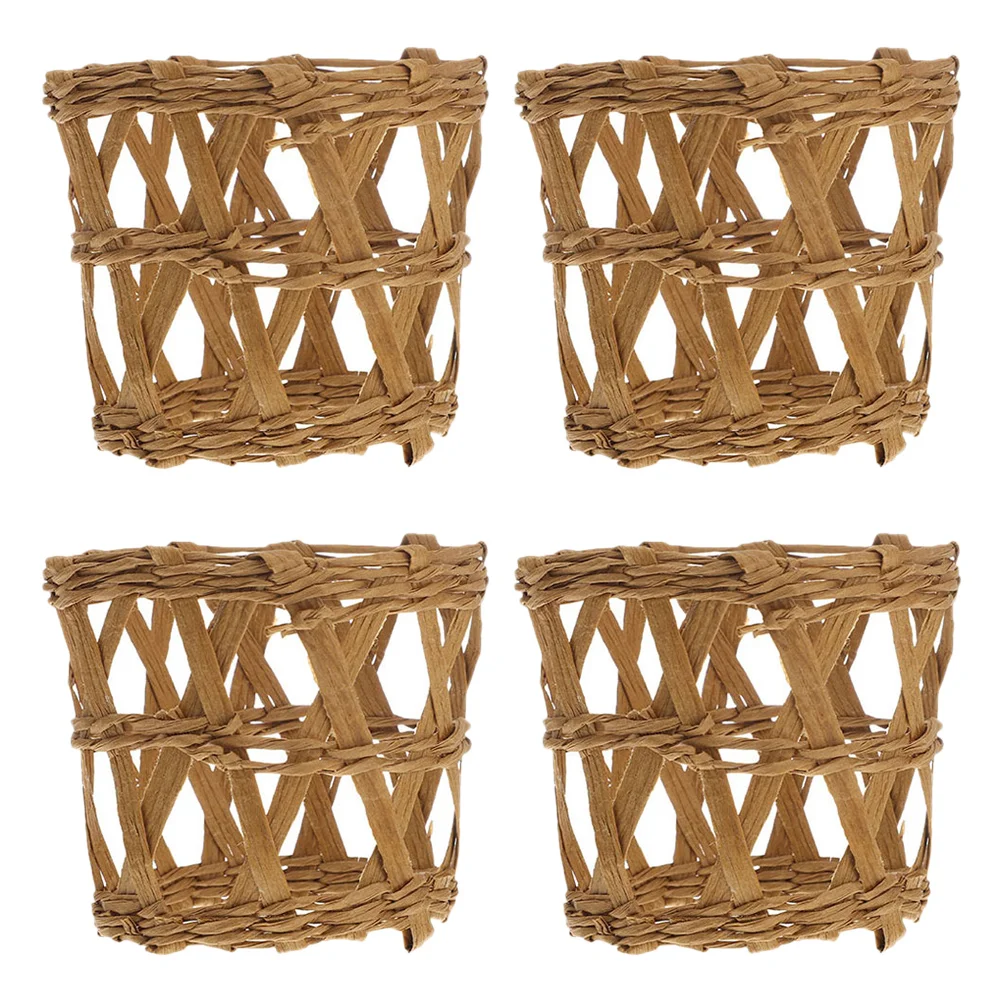 

4pcs Woven Mug Glass Covers Heat Resistant Bottle Sleeve Anti-Scald Cup Cover Straw Weave Holder Household Drinking Cup