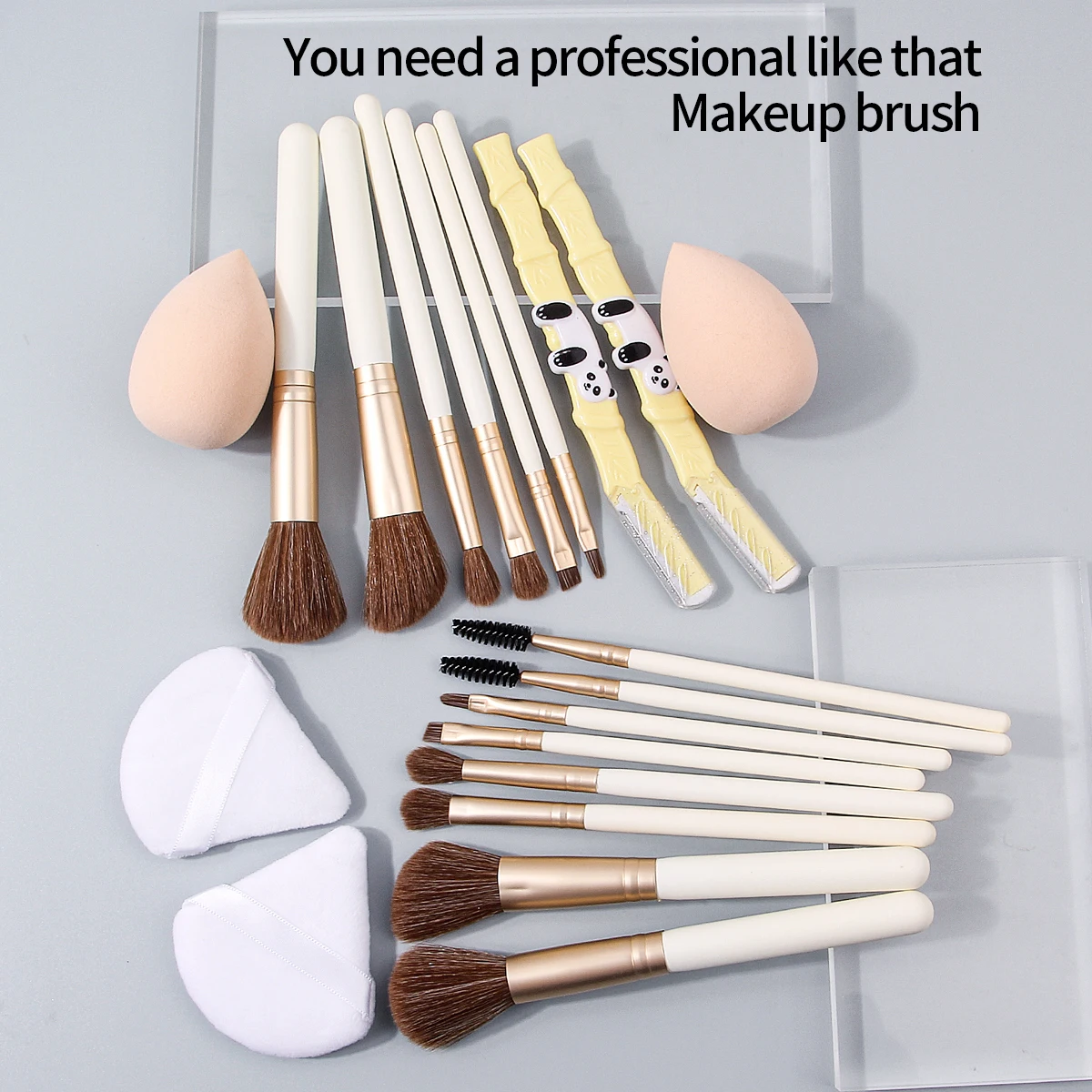 20PCS 14 makeup brush set +2pcs eyebrow razor with protective mesh +2pcs non-powder makeup egg +2pcs triangle powder puff