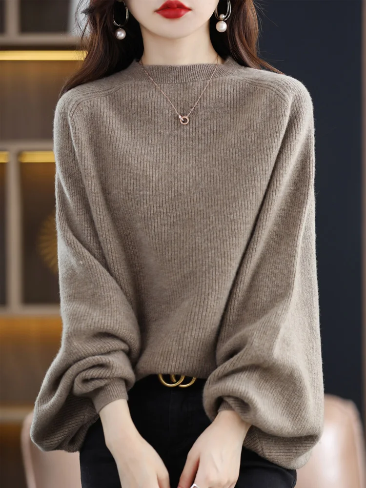 2022 Autumn / Winter New Cashmere Sweater Women\'s O-Neck Pullover Casual Knitted Loose-length Shirt 100% Pure Wool One Size