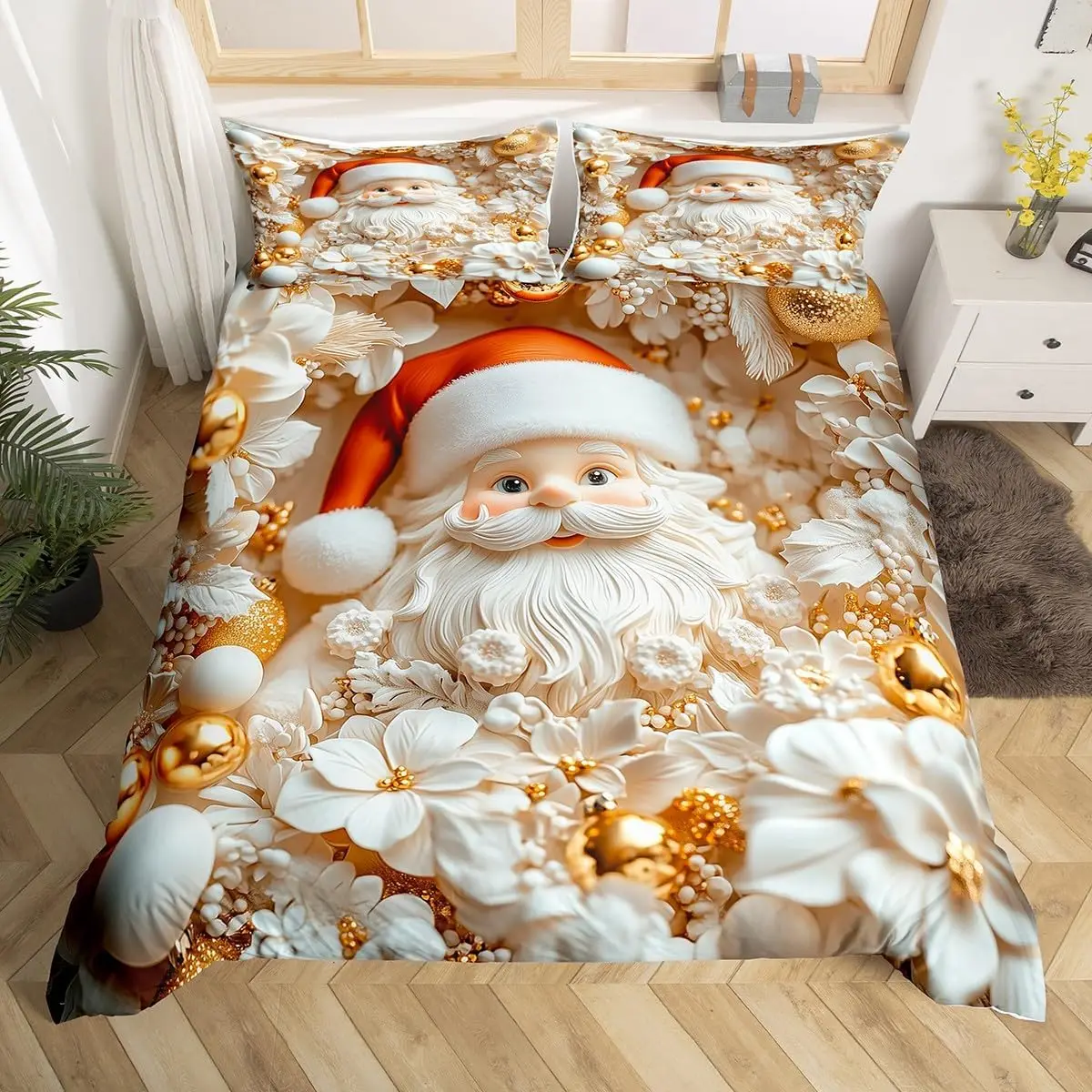 

Santa Claus Twin Queen Duvet Cover, Merry Christmas Bedding Set for Child Teens Room,Cartoon Comforter Cover, Xmas Decor Bed Set