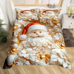 Santa Claus Twin Queen Duvet Cover, Merry Christmas Bedding Set for Child Teens Room,Cartoon Comforter Cover, Xmas Decor Bed Set