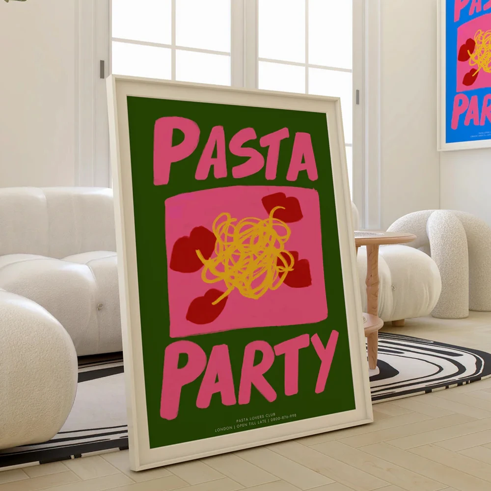 Maximalist Eclectic Pink Pasta Party Quotes Pasta Lovers Club Wall Art Canvas Painting Posters Living Room Home Decor